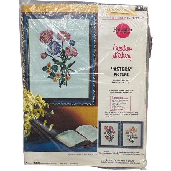 Vtg Paragon Crewel Embroidery Kit Josephine Alessi Floral Flowers‎ Wall Hanging - Picture 1 of 4